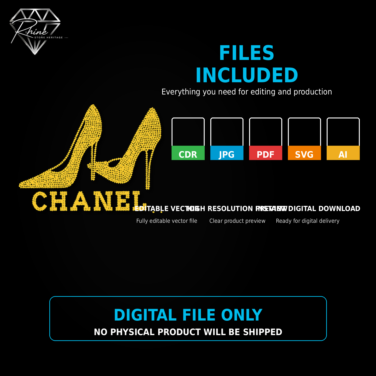 Chanel High Heels Rhinestone Template – Digital Download (SVG, CDR, PDF, JPG, AI)