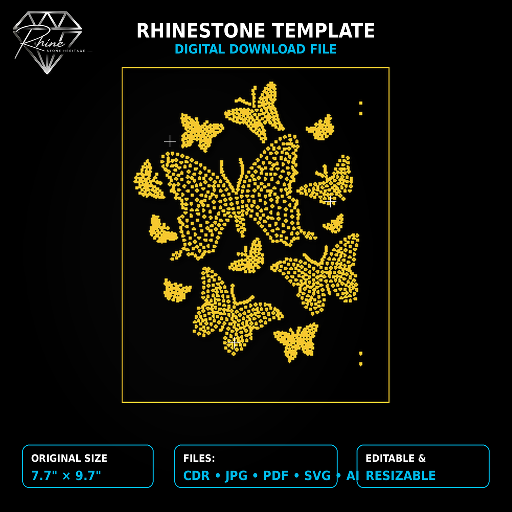 Butterfly Cluster Rhinestone Template – Digital Download (SVG, CDR, PDF, JPG, AI)