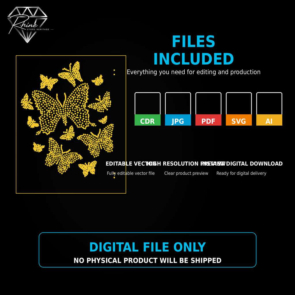 Butterfly Cluster Rhinestone Template – Digital Download (SVG, CDR, PDF, JPG, AI)
