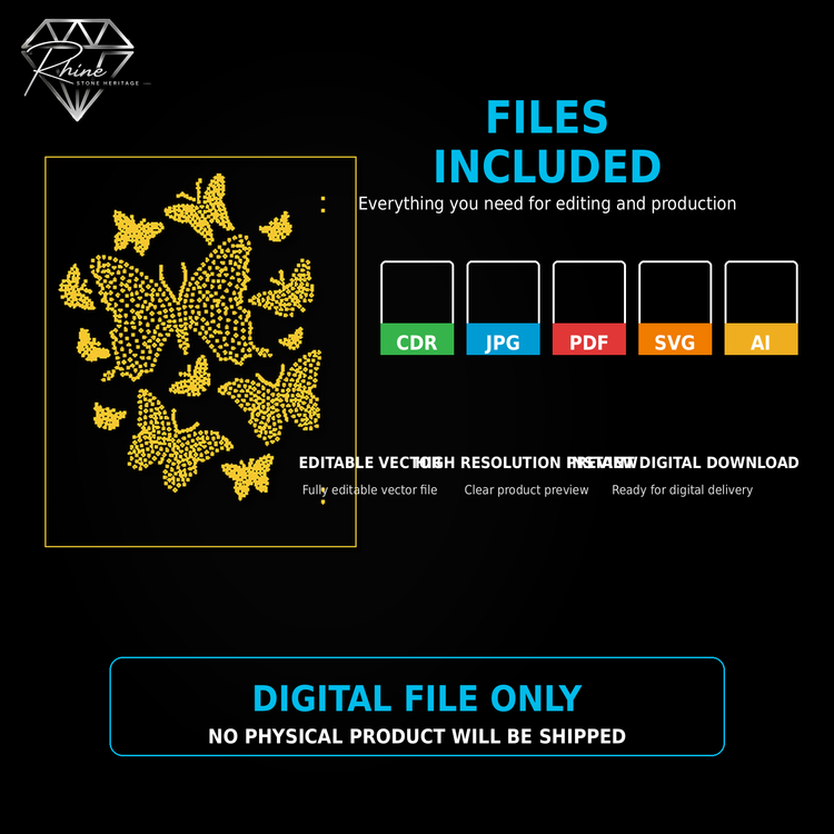 Butterfly Cluster Rhinestone Template – Digital Download (SVG, CDR, PDF, JPG, AI)