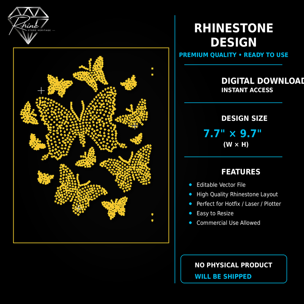 Butterfly Cluster Rhinestone Template – Digital Download (SVG, CDR, PDF, JPG, AI)
