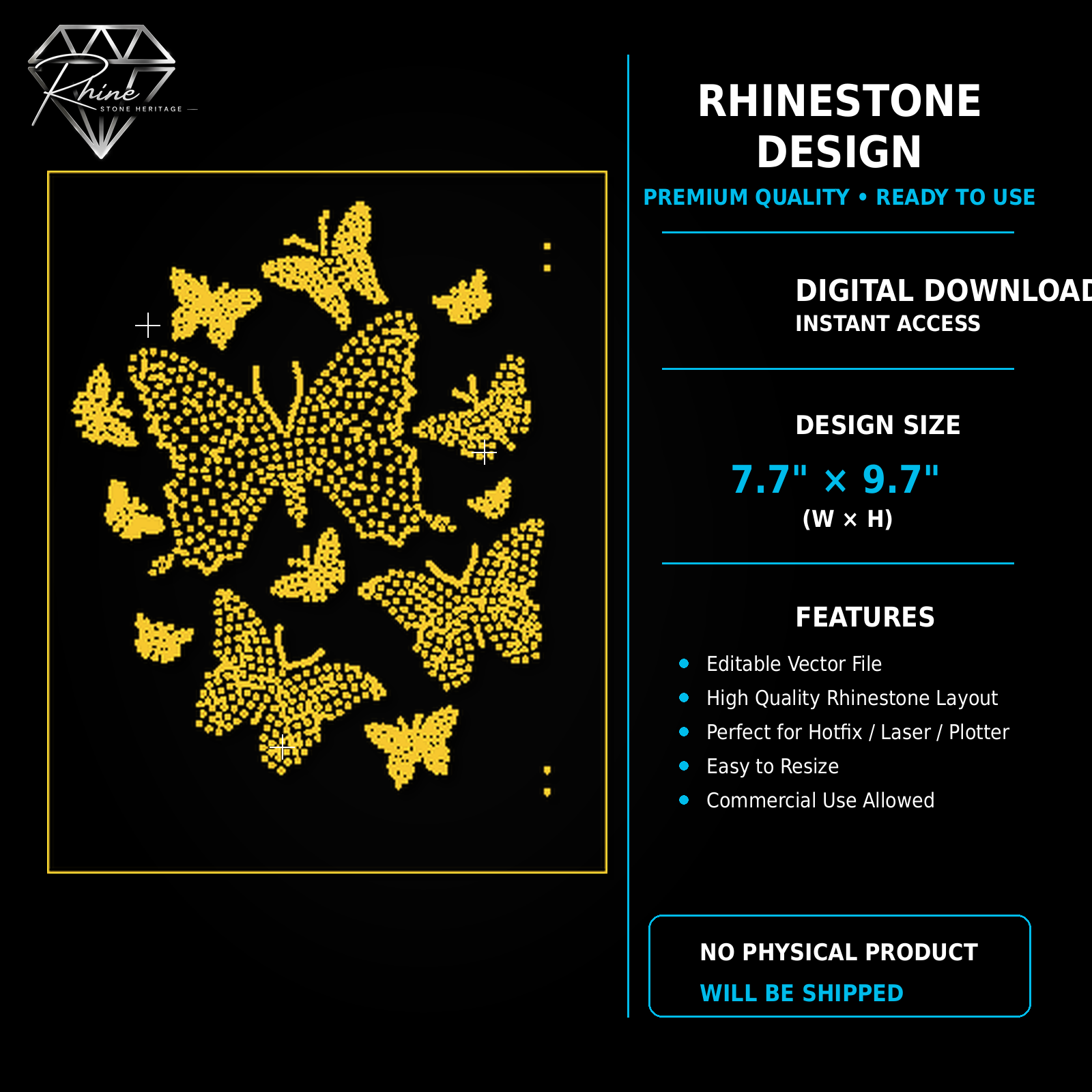 Butterfly Cluster Rhinestone Template – Digital Download (SVG, CDR, PDF, JPG, AI)