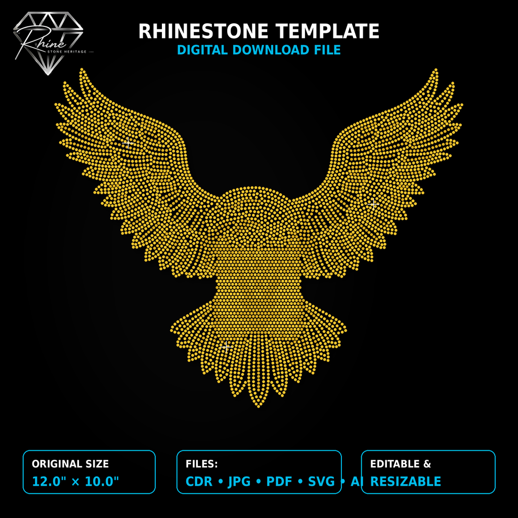 Soaring Eagle Rhinestone Template – Digital Download (SVG, CDR, PDF, JPG, AI)