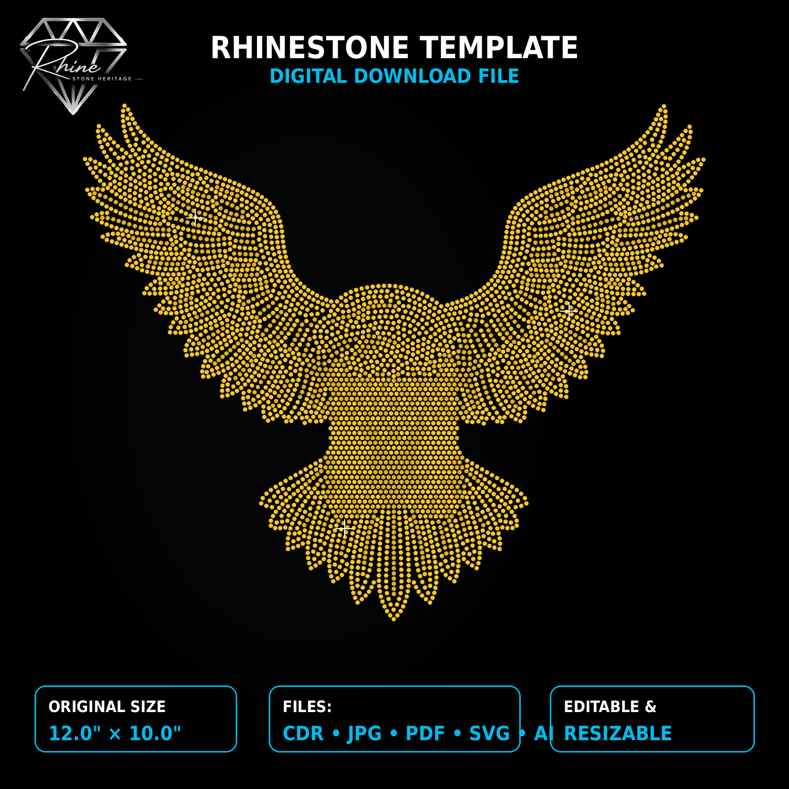 Soaring Eagle Rhinestone Template – Digital Download (SVG, CDR, PDF, JPG, AI)