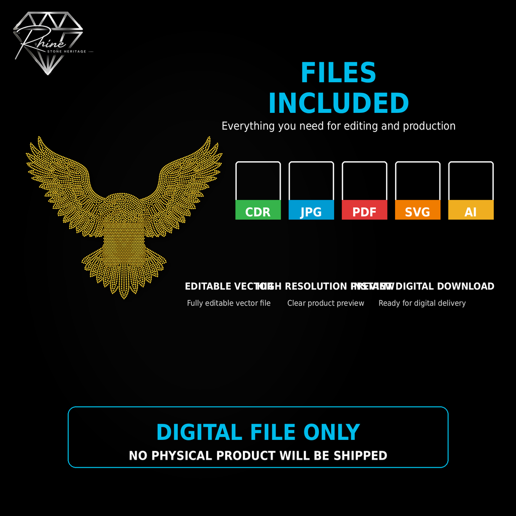 Soaring Eagle Rhinestone Template – Digital Download (SVG, CDR, PDF, JPG, AI)