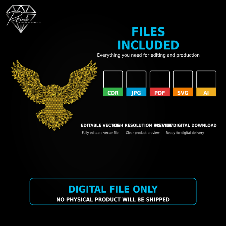 Soaring Eagle Rhinestone Template – Digital Download (SVG, CDR, PDF, JPG, AI)
