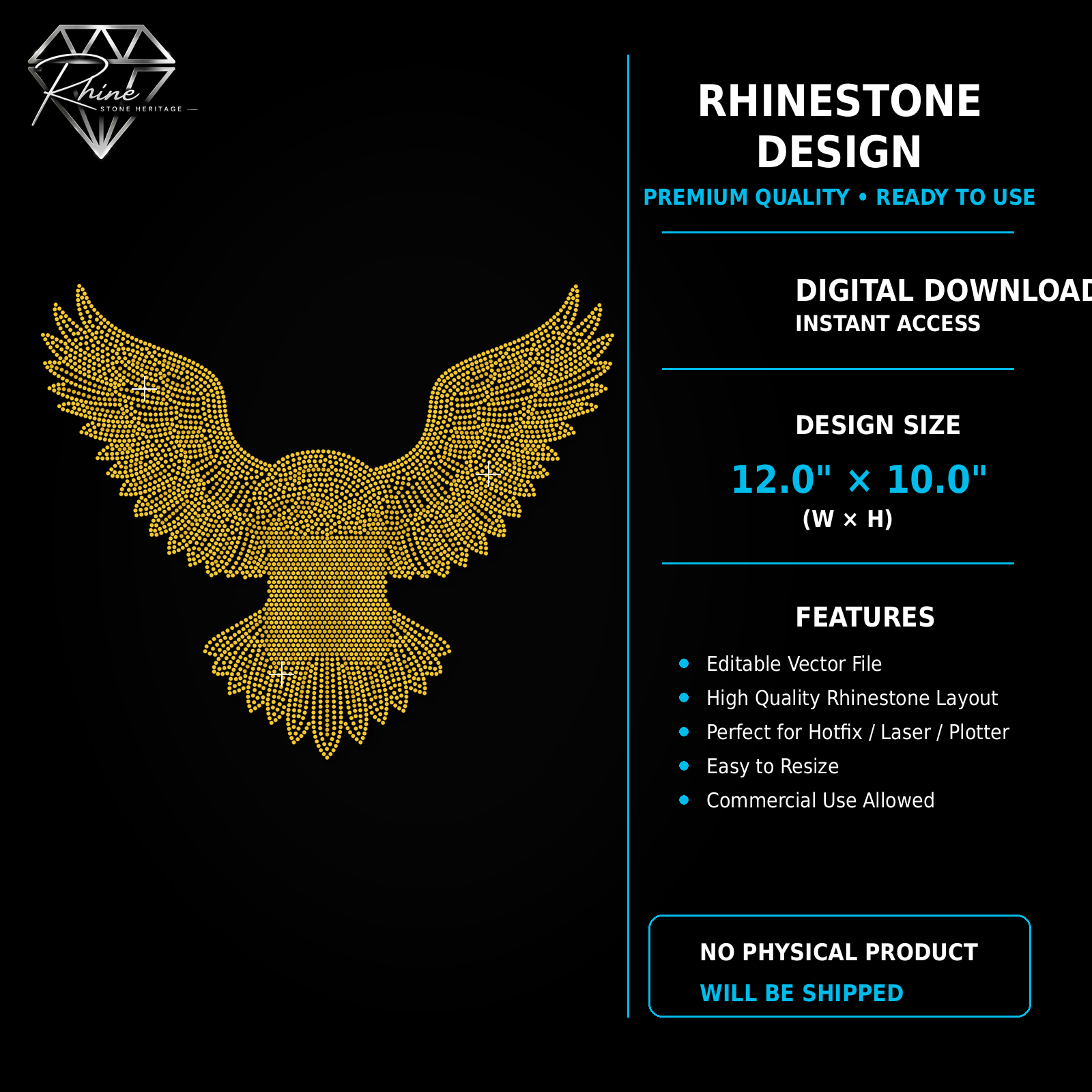 Soaring Eagle Rhinestone Template – Digital Download (SVG, CDR, PDF, JPG, AI)