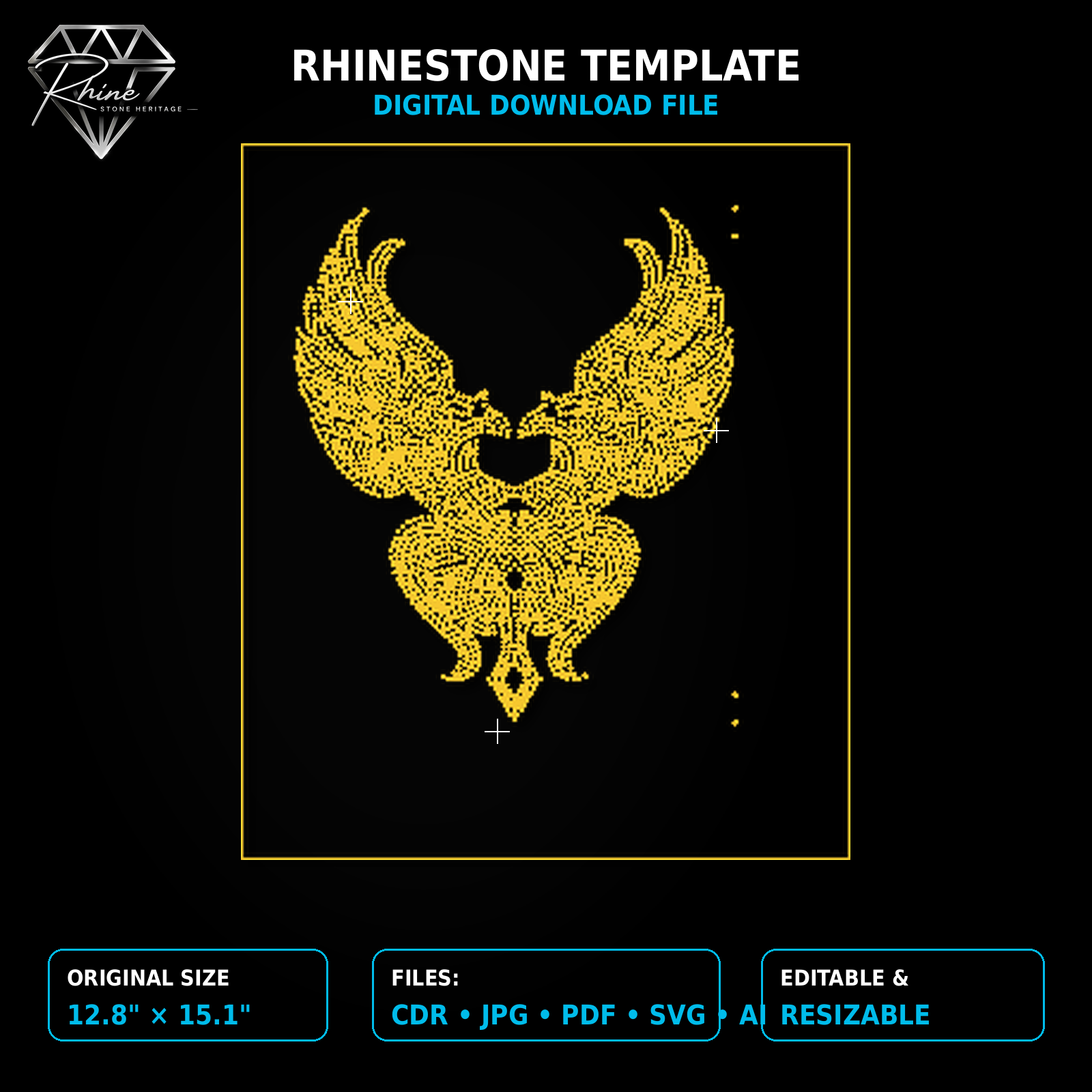 Phoenix Rhinestone Template – Digital Download (SVG, CDR, PDF, JPG, AI)