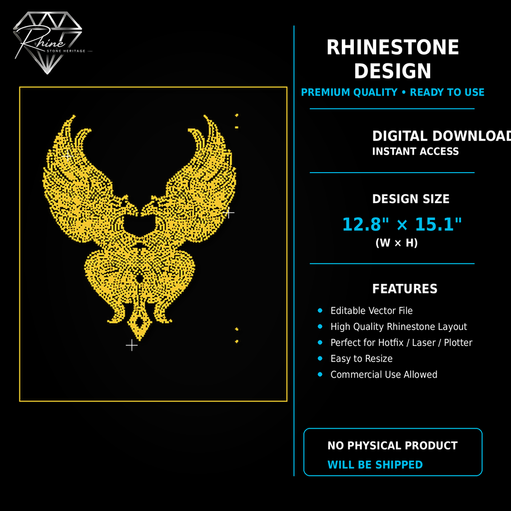 Phoenix Rhinestone Template – Digital Download (SVG, CDR, PDF, JPG, AI)