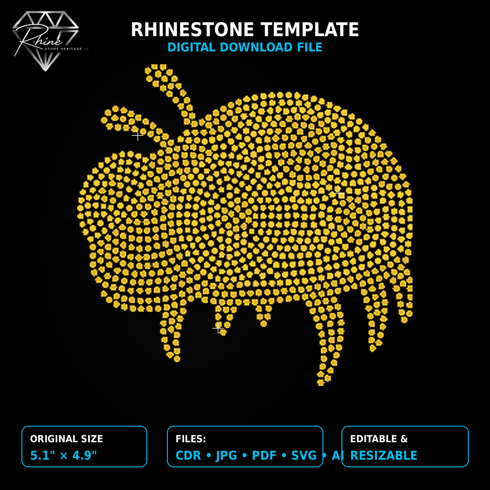 Bee Rhinestone Template – Digital Download (SVG, CDR, PDF, JPG, AI)