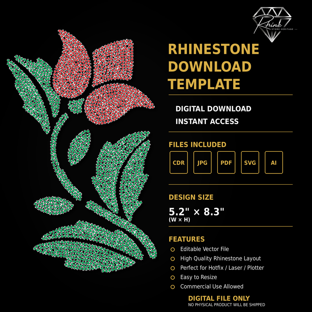 Tropical Flower Rhinestone Template – Digital Download (SVG, CDR, PDF, JPG, AI)