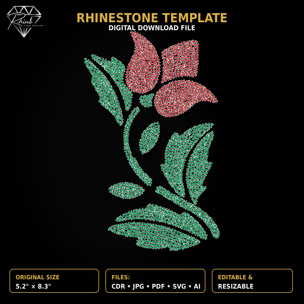 Tropical Flower Rhinestone Template – Digital Download (SVG, CDR, PDF, JPG, AI)