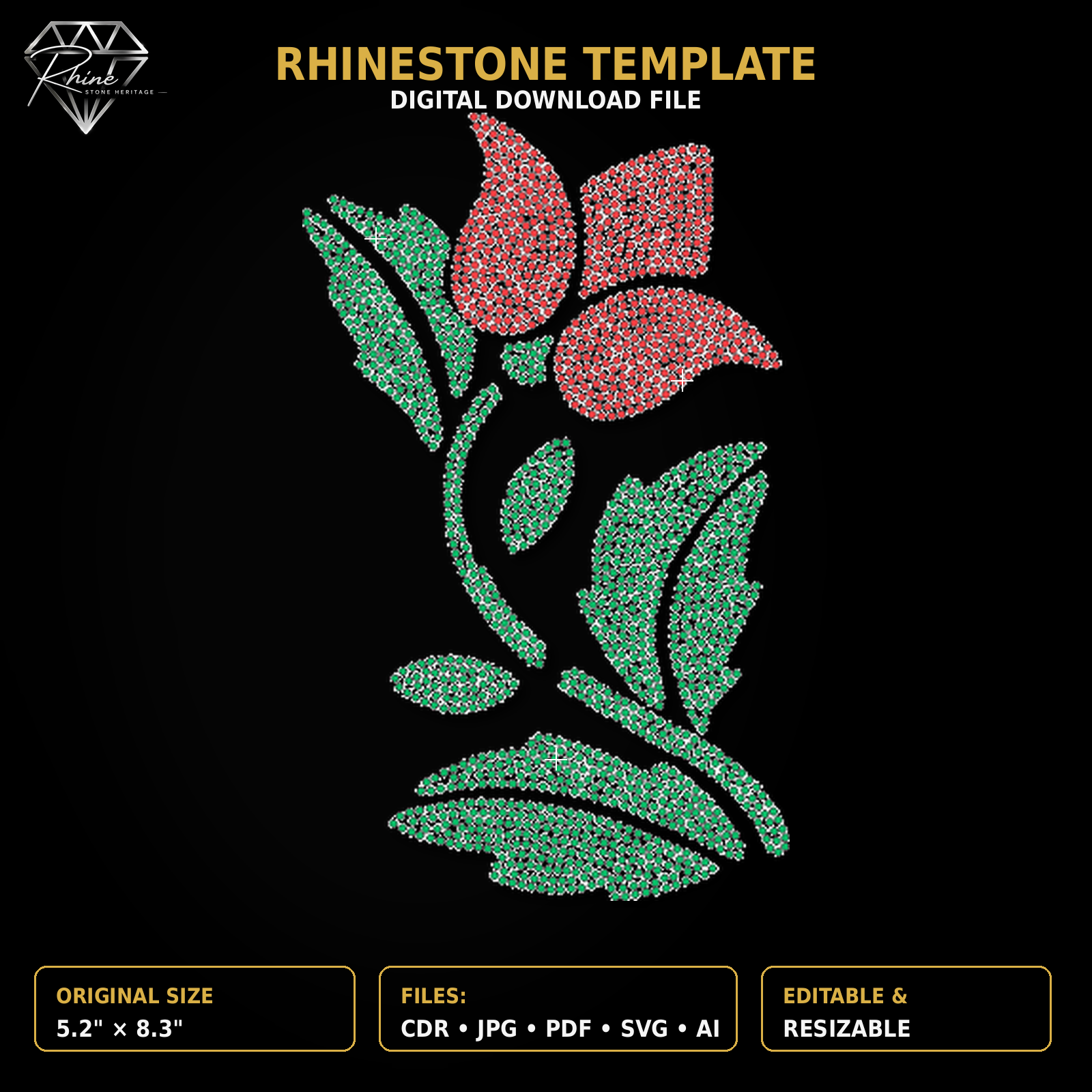 Tropical Flower Rhinestone Template – Digital Download (SVG, CDR, PDF, JPG, AI)