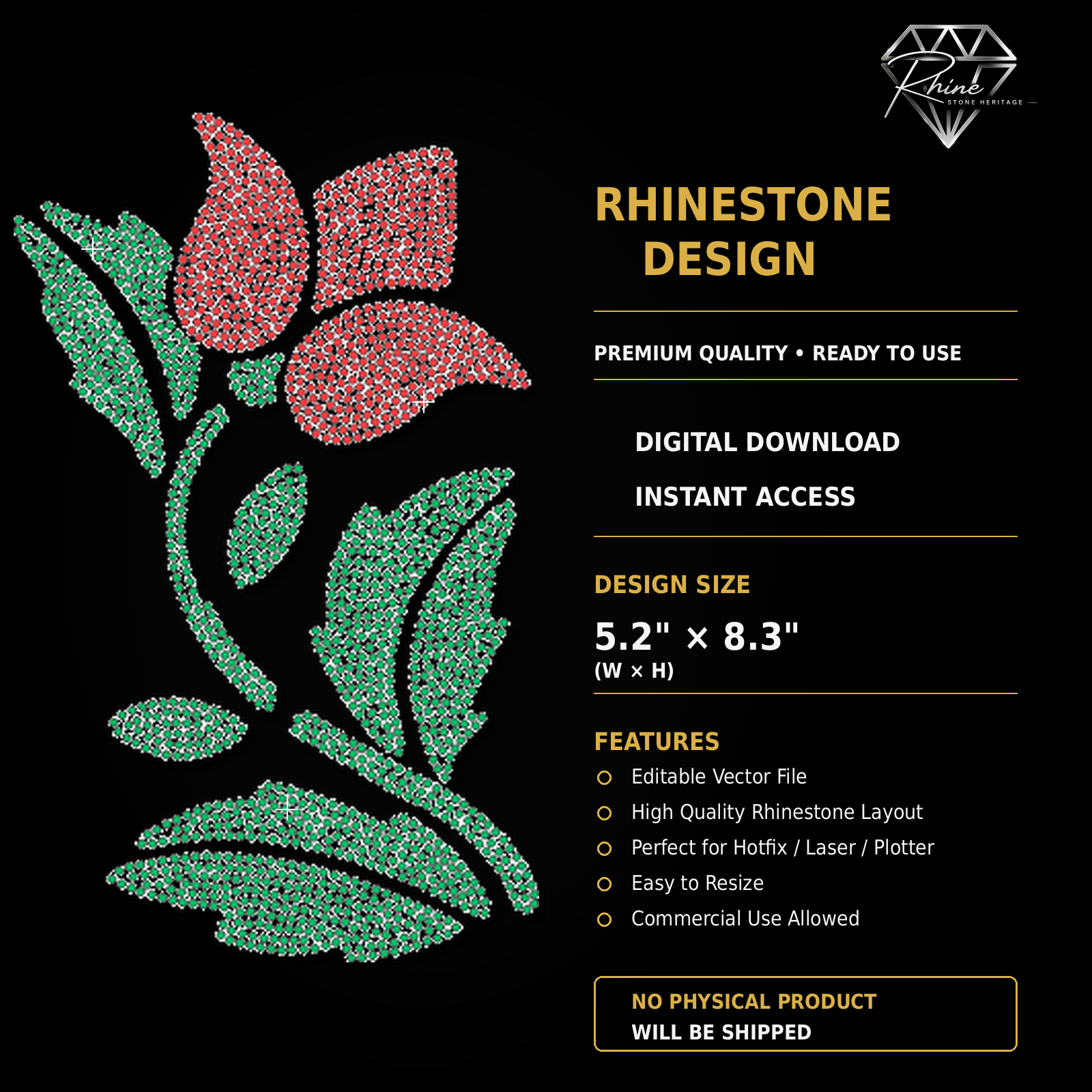 Tropical Flower Rhinestone Template – Digital Download (SVG, CDR, PDF, JPG, AI)
