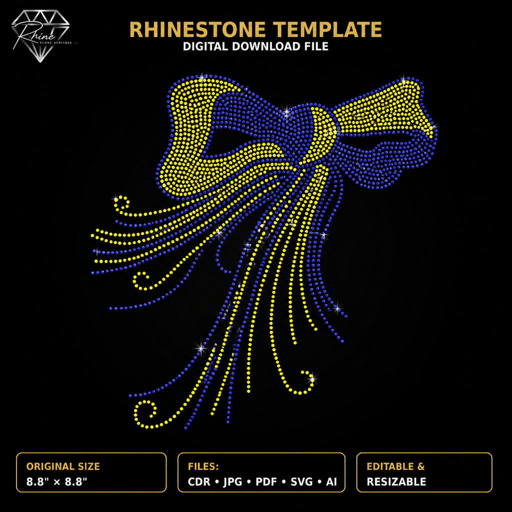 Bow with Flowing Ribbons Rhinestone Template – Digital Download (SVG, CDR, PDF, JPG, AI)