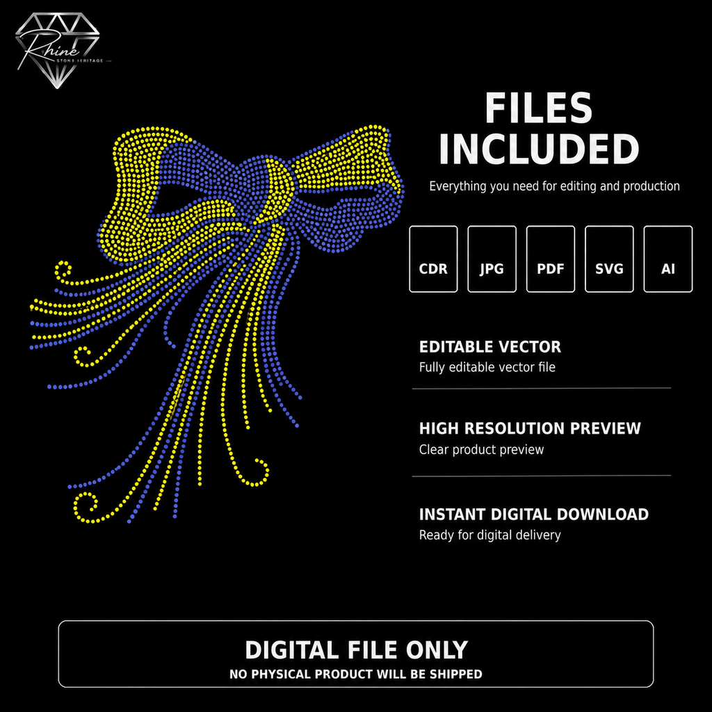 Bow with Flowing Ribbons Rhinestone Template – Digital Download (SVG, CDR, PDF, JPG, AI)