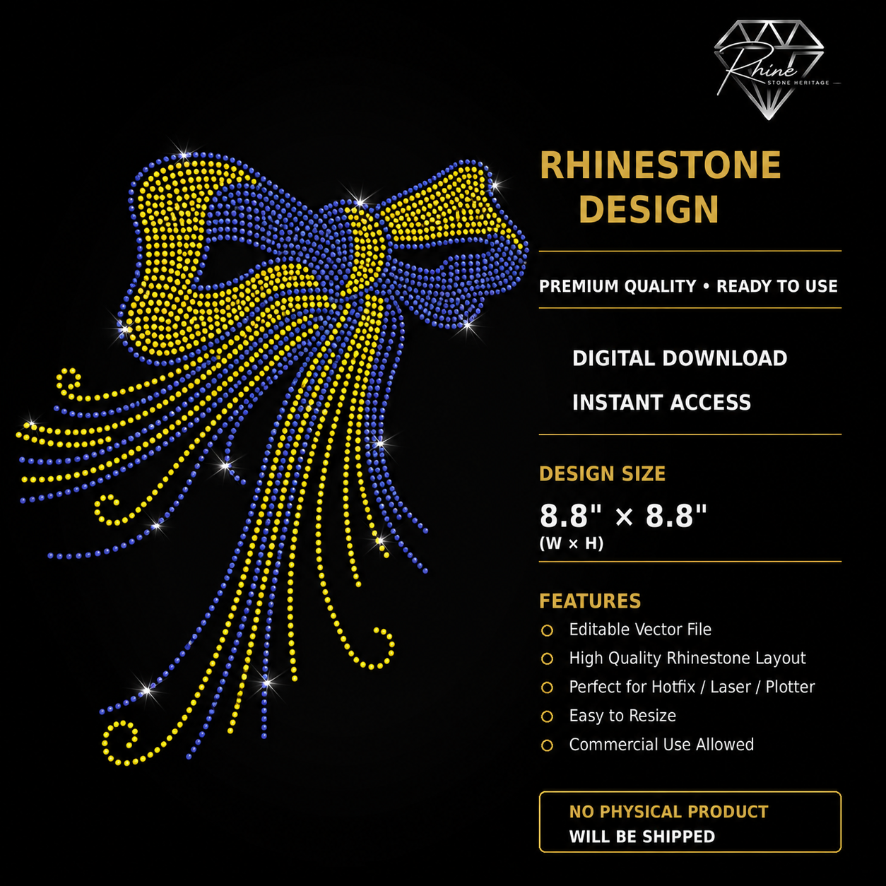 Bow with Flowing Ribbons Rhinestone Template – Digital Download (SVG, CDR, PDF, JPG, AI)