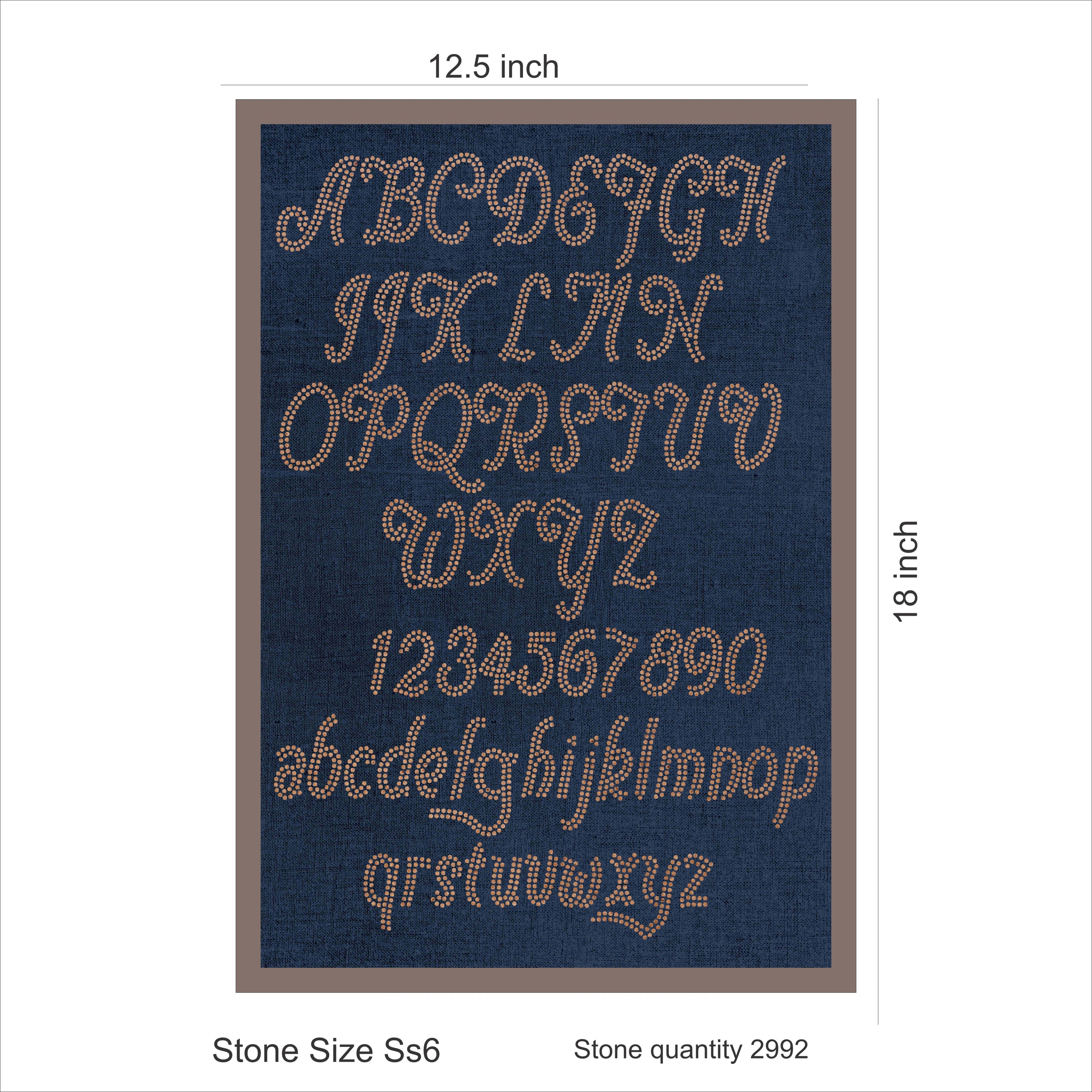 Rhinestone Heritage Complete Alphabet and Numbers Template - Uppercase, Lowercase, and 0-9 Digits for SS6 Stones, 12.5x18 inch