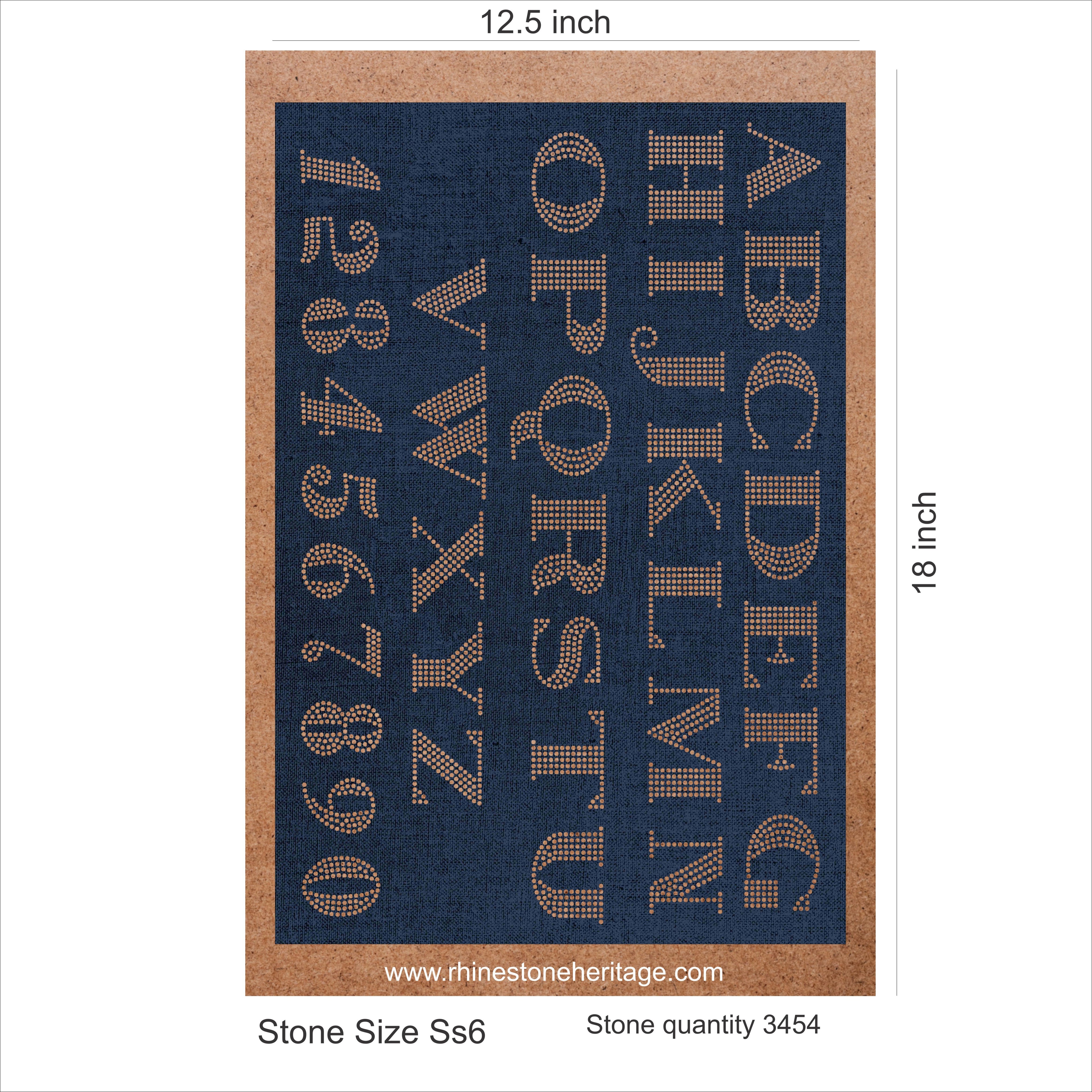 Rhinestone Heritage Bold Varsity Block Alphabet and Numbers Template - SS6 Stone Size, 3454 Stone Count, 12.5x18 inch