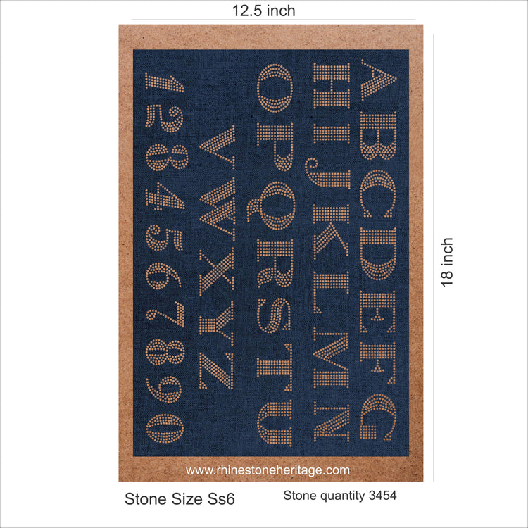 Rhinestone Heritage Bold Varsity Block Alphabet and Numbers Template - SS6 Stone Size, 3454 Stone Count, 12.5x18 inch