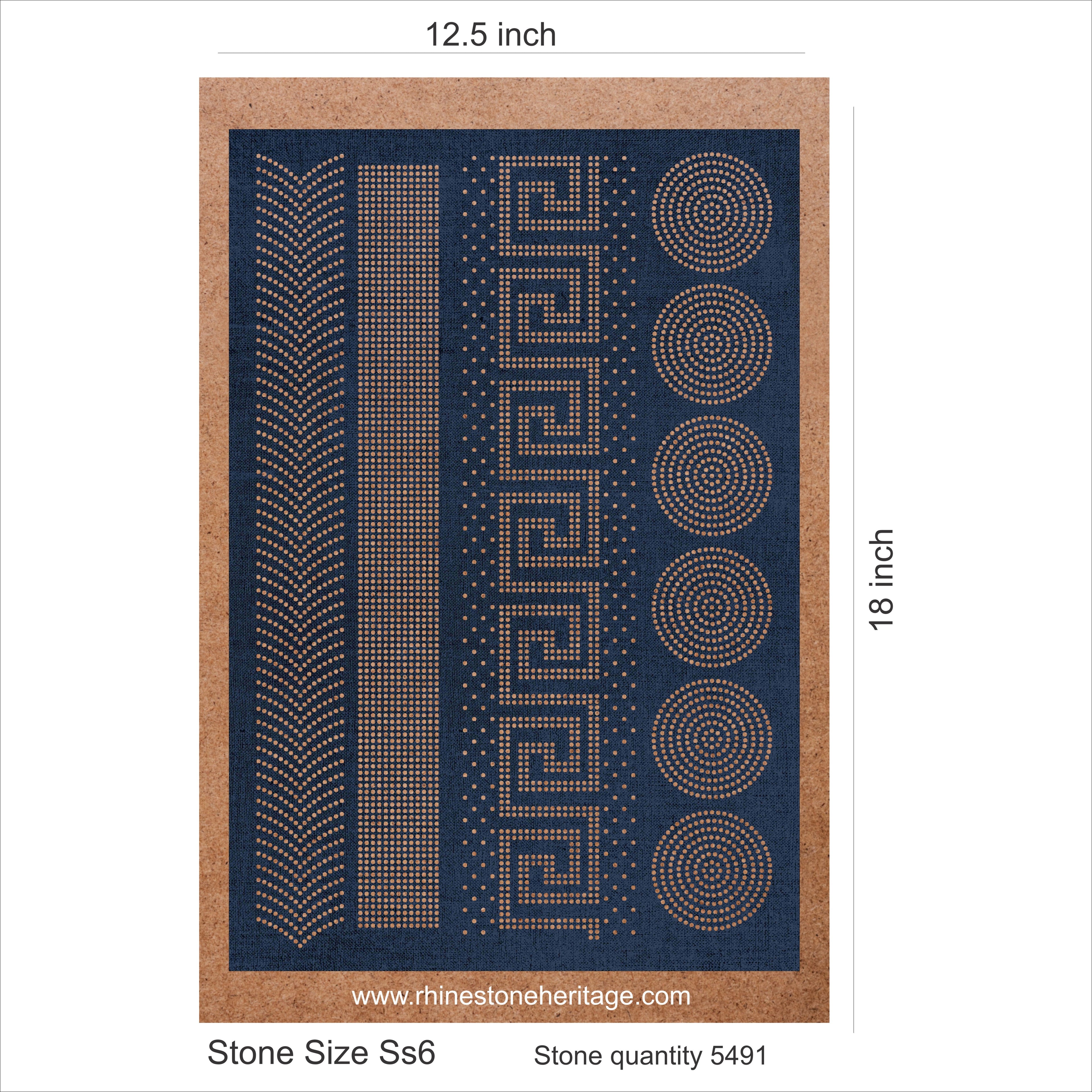 Rhinestone Heritage Luxury Greek Key and Geometric Border Template for SS6 Stones - 5491 Stone Count, 12.5x18 inch