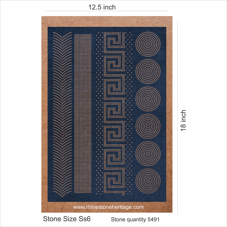 Rhinestone Heritage Luxury Greek Key and Geometric Border Template for SS6 Stones - 5491 Stone Count, 12.5x18 inch