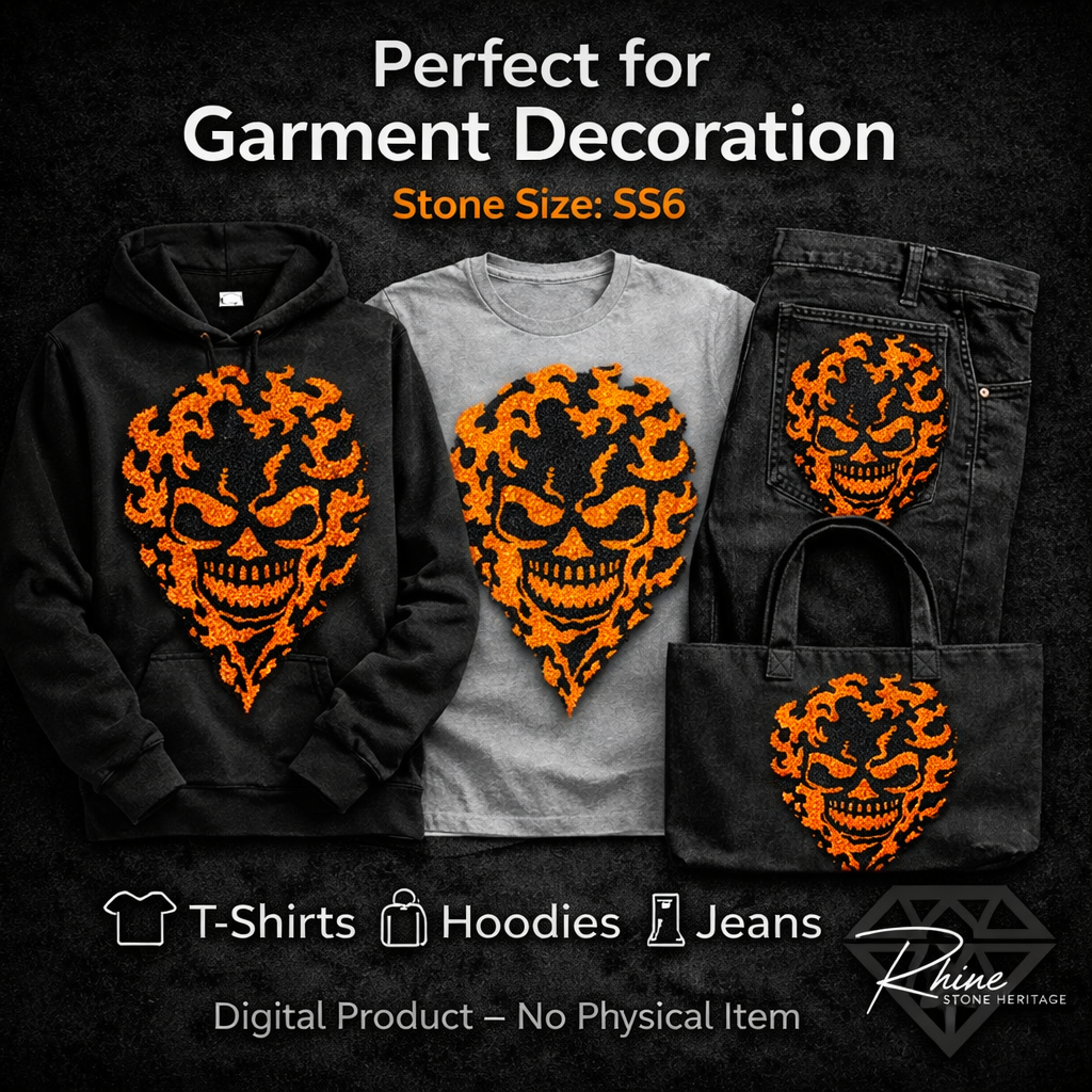 Flaming Skull Rhinestone Template Design for T-Shirt – SVG PNG PDF Digital Download