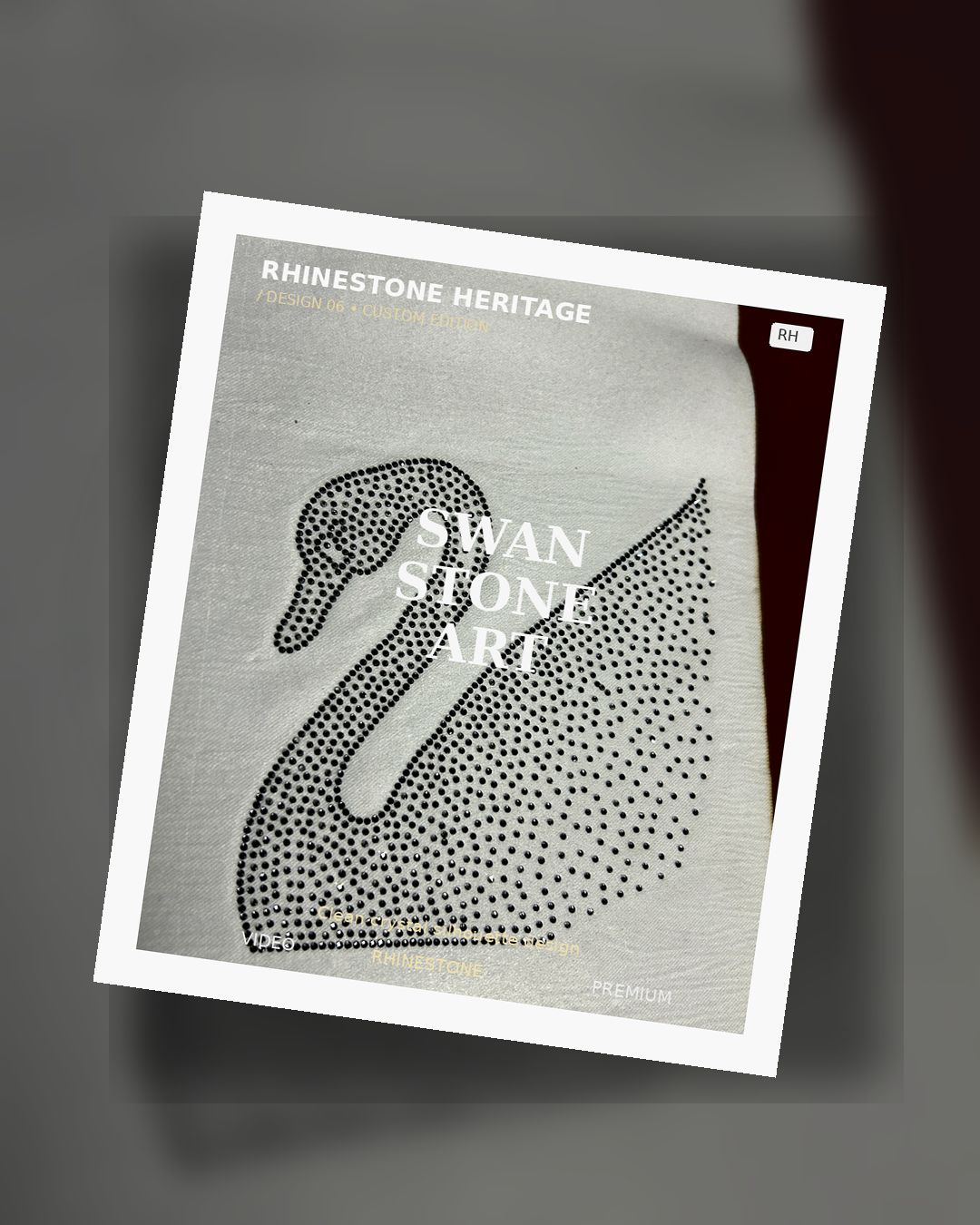 Swan Stone Art premium rhinestone transfer sticker featuring a graceful swan silhouette in a black dot matrix pattern by Rhinestone Heritage.