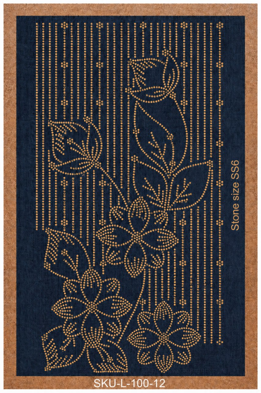 Floral Cascade Border Rhinestone Hotfix Template | SS6 DIY Bling Transfer for Women's Abayas, Kurti & Apparel