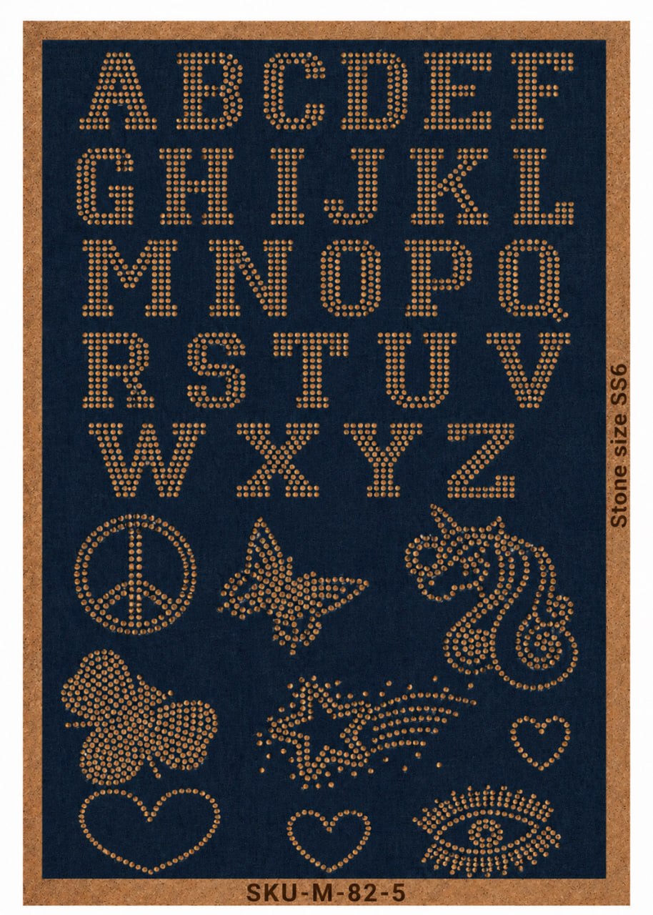 A-Z Alphabet & Symbols Rhinestone Hotfix Template | SS6 DIY Bling Transfer for T-Shirts & Apparel