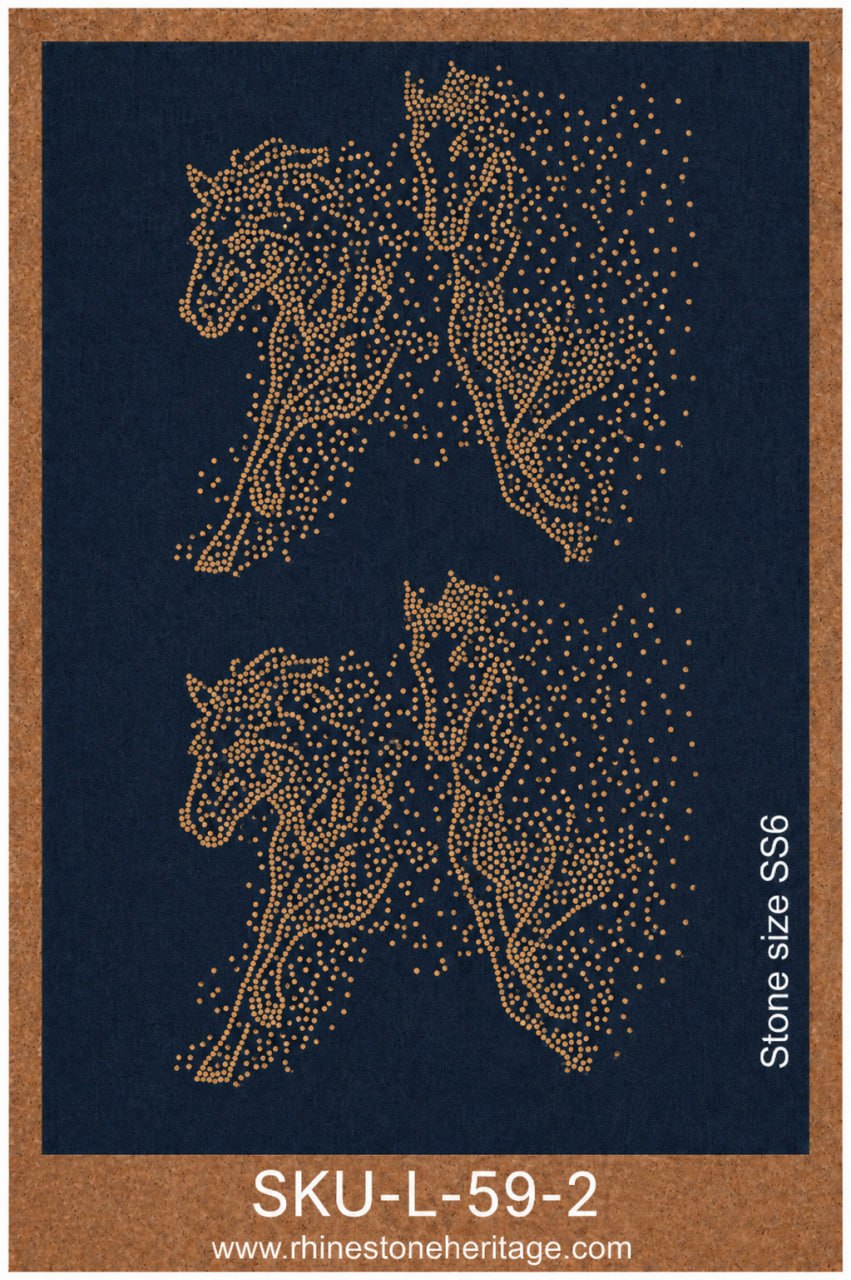 Double Horse Rhinestone Hotfix Template | SS6 DIY Bling Transfer for Men's T-Shirts & Shirts