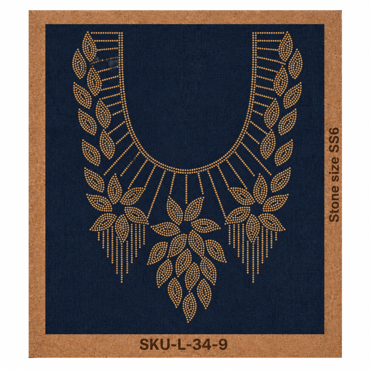 Leaf Fringe Neckline Rhinestone Hotfix Template | SS6 DIY Bling Neck Design for Abayas, Kurti & Apparel