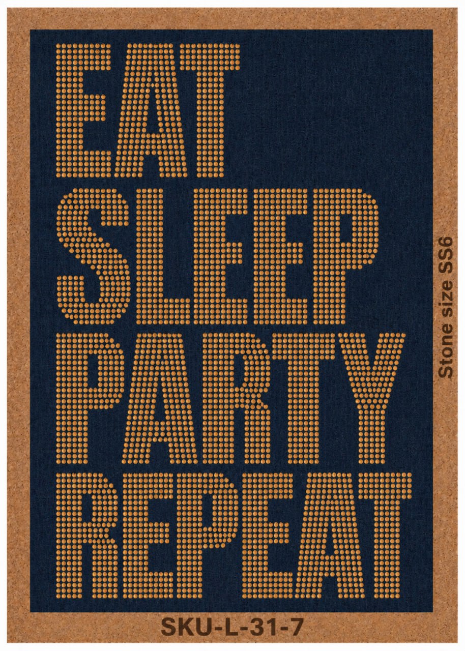 Eat Sleep Party Repeat Rhinestone Hotfix Template | SS6 DIY Transfer Design for T-Shirts & Apparel
