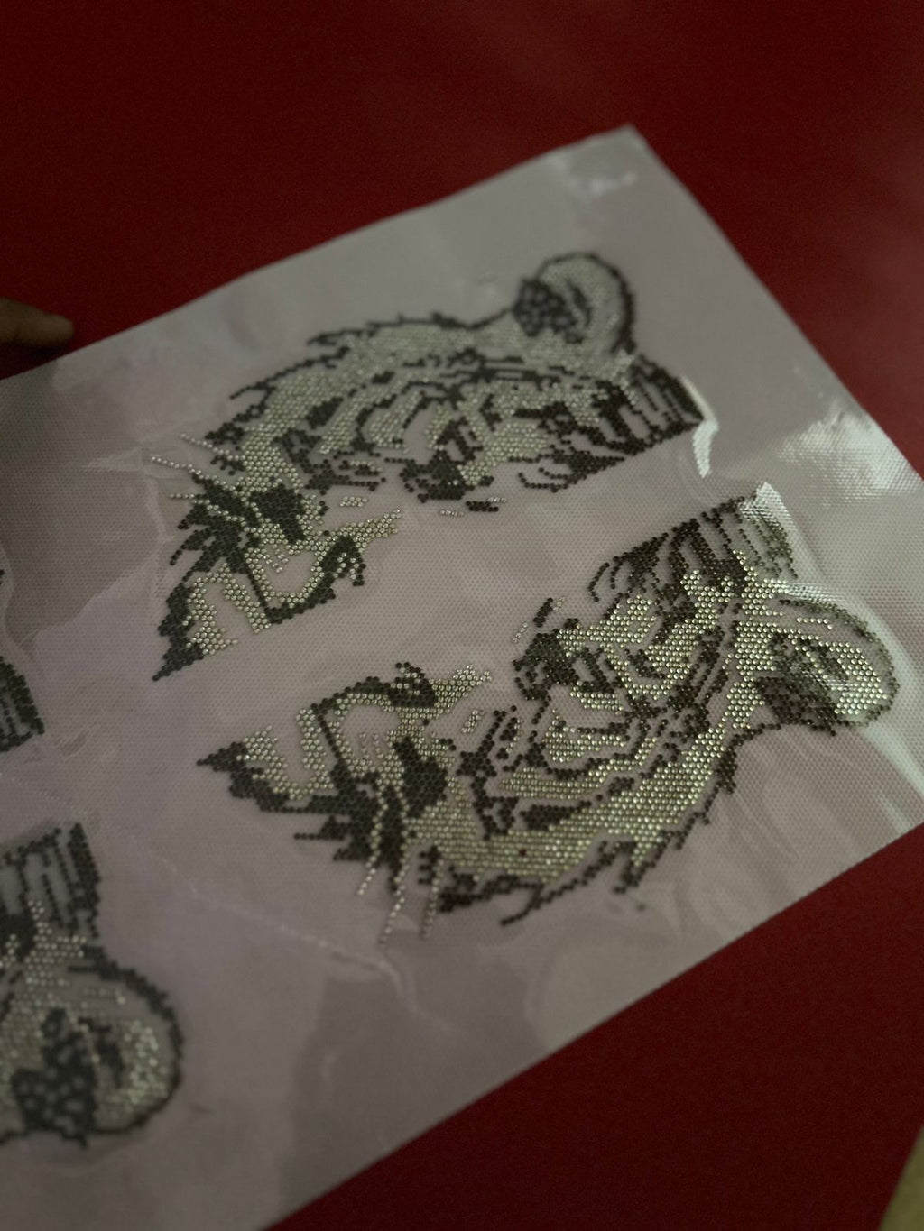 Tiger Face Flock Velvet & Rhinestone Hotfix Sticker | 2-Piece Split Design for Button Shirts | Iron-On Transfer