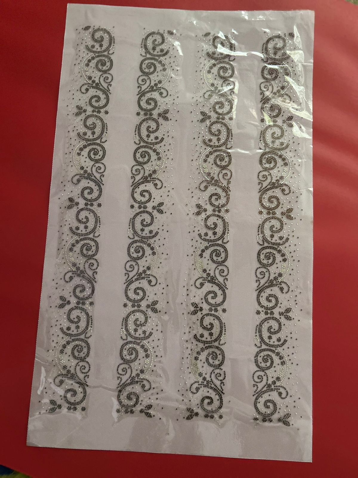 Swirl Scroll Rhinestone Hotfix Sticker | Set of 2 Parallel Border Strips | Men's Shirt Iron-On Transfer