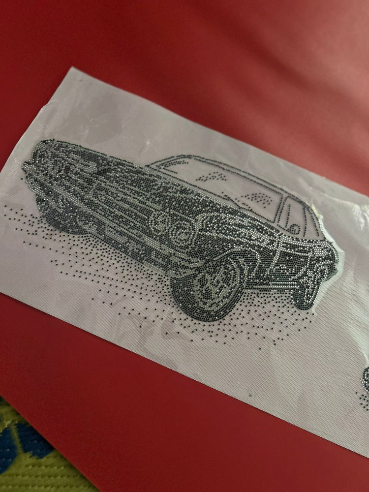 Classic Car Rhinestone Hotfix Sticker | Front & Back Set | 1 Big + 1 Small | Iron-On Transfer for T-Shirts