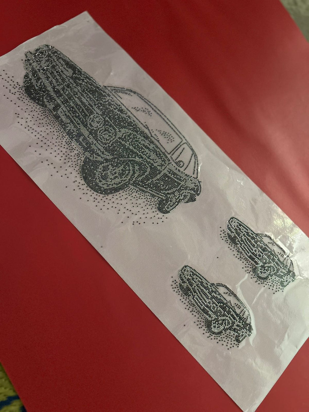 Classic Car Rhinestone Hotfix Sticker | Front & Back Set | 1 Big + 1 Small | Iron-On Transfer for T-Shirts