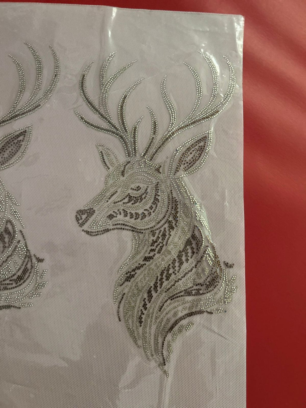 Stag Head Rhinestone Hotfix Sticker | Silver Outline Iron-On Transfer | Men's Shirt Design