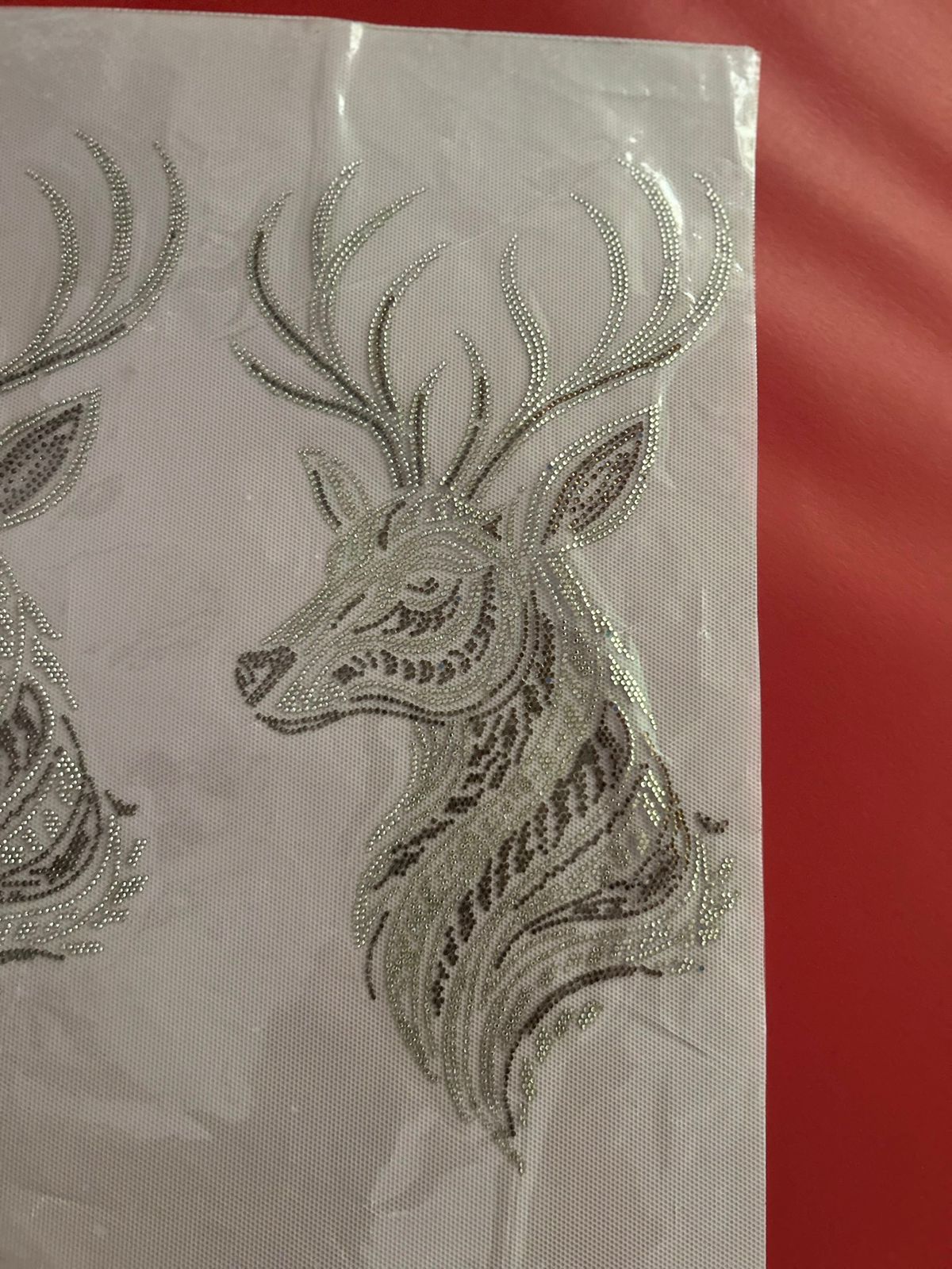 Stag Head Rhinestone Hotfix Sticker | Silver Outline Iron-On Transfer | Men's Shirt Design