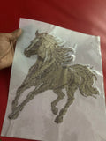 Galloping Horse Rhinestone Hotfix Sticker | Fully Filled Gold & Silver | Iron-On Transfer for Shirts & Apparel