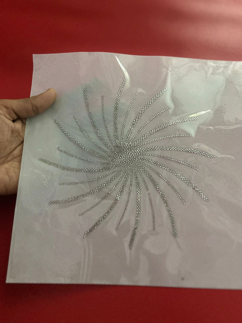 Spiral Sunburst Rhinestone Hotfix Sticker | Light Black Diamond Iron-On Transfer for T-Shirts & Tops