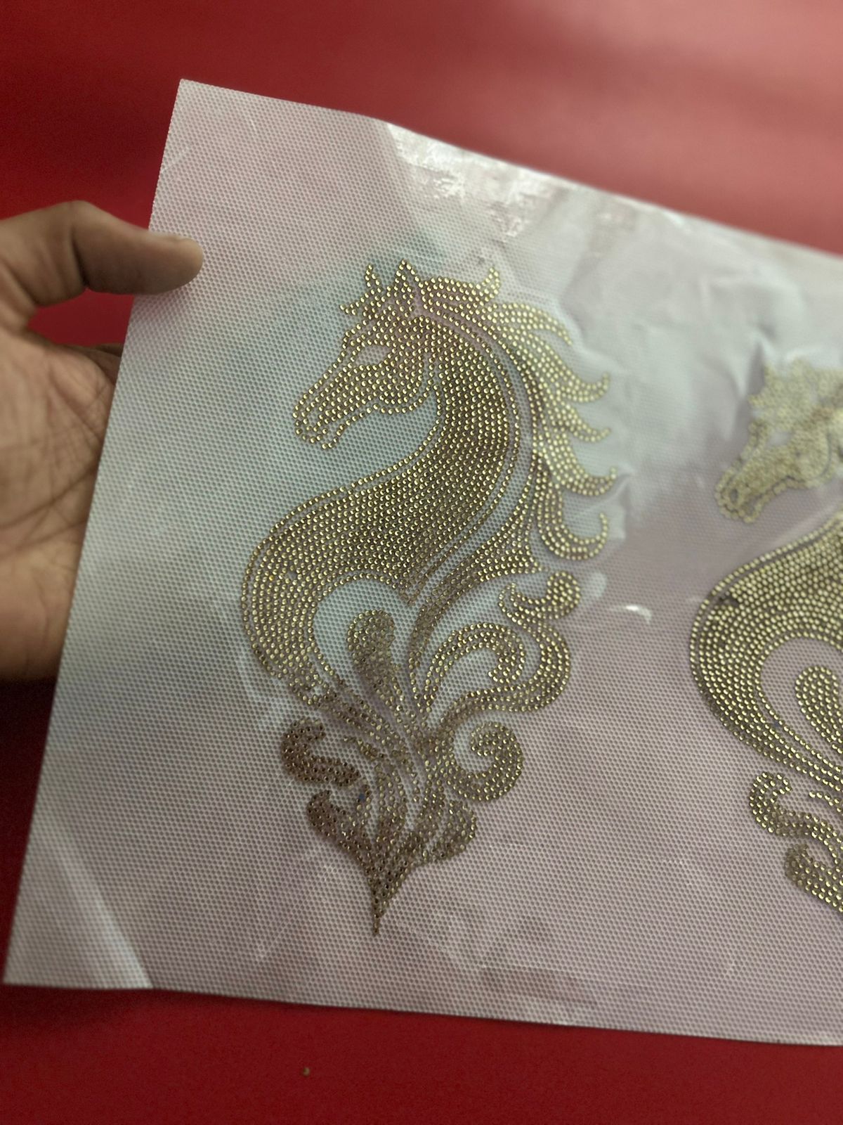 Unicorn & Baroque Scroll Rhinestone Hotfix Sticker | Pocket Size | Gold Iron-On Transfer for Men's & Women's Shirts