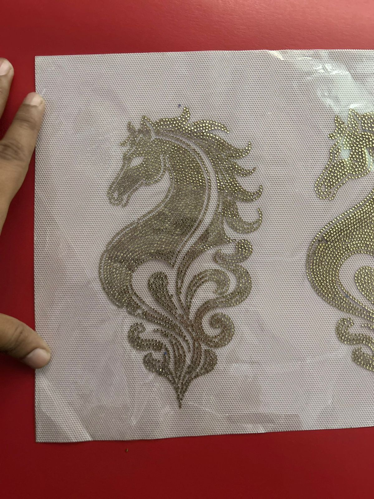 Unicorn & Baroque Scroll Rhinestone Hotfix Sticker | Pocket Size | Gold Iron-On Transfer for Men's & Women's Shirts