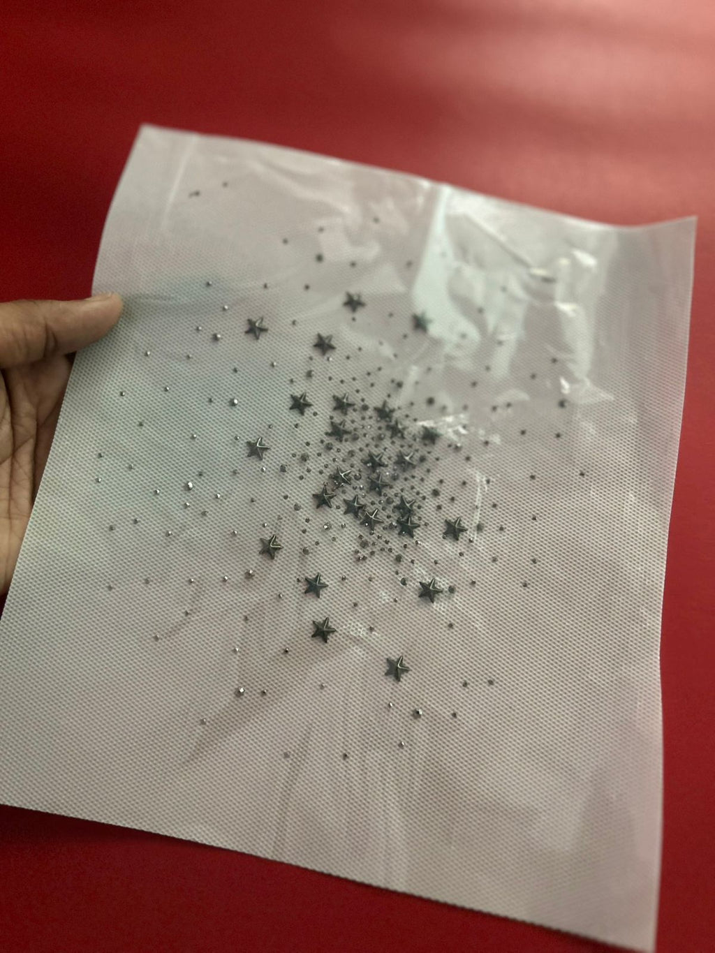 Galaxy Star Burst Scatter Rhinestone Hotfix Sticker | Silver Stars & Dot Iron-On Transfer for T-Shirts & Tops