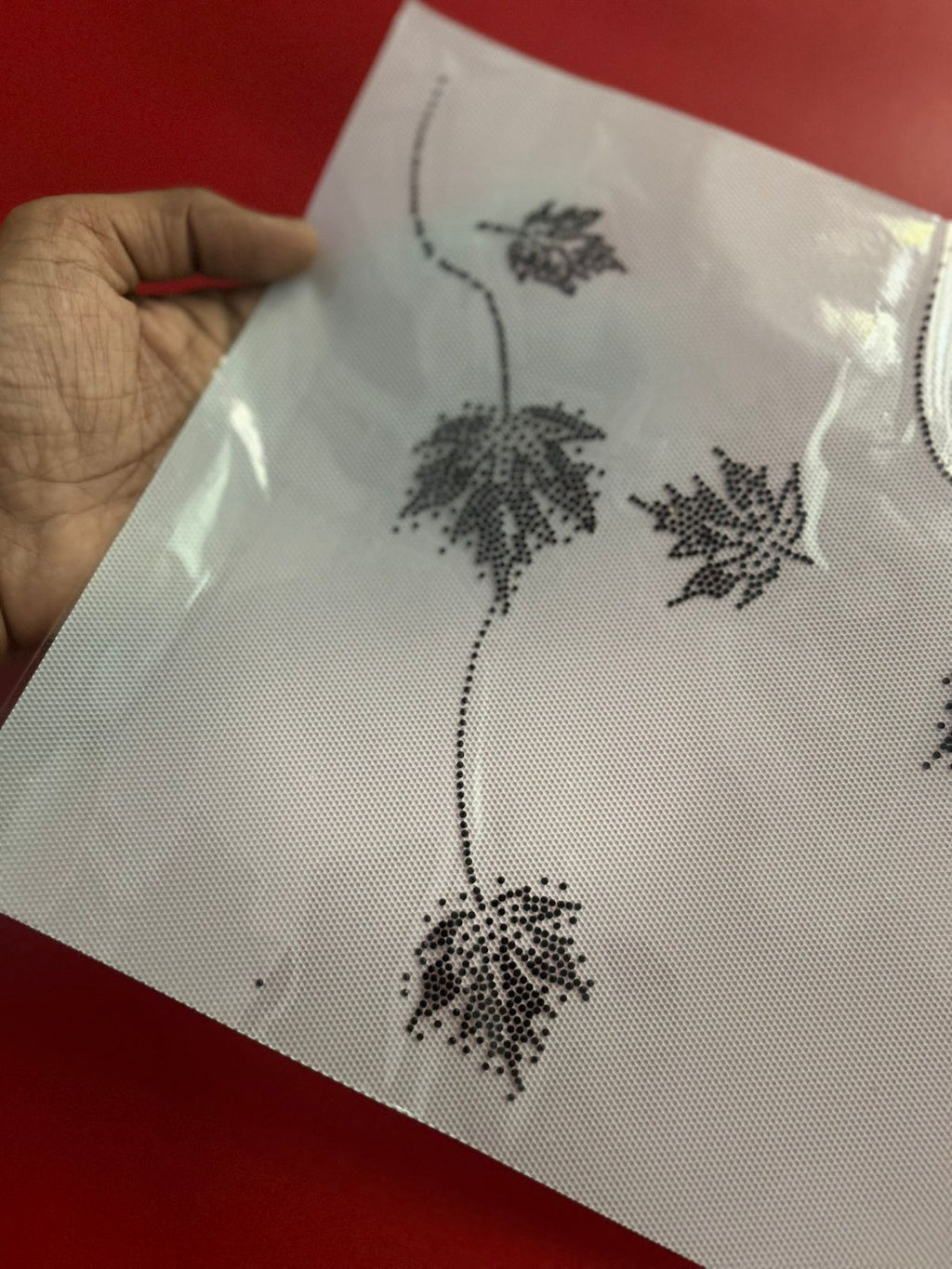 Maple Leaf Vine Rhinestone Hotfix Sticker | One-Side Placement | Black Iron-On Transfer for Men's Shirts