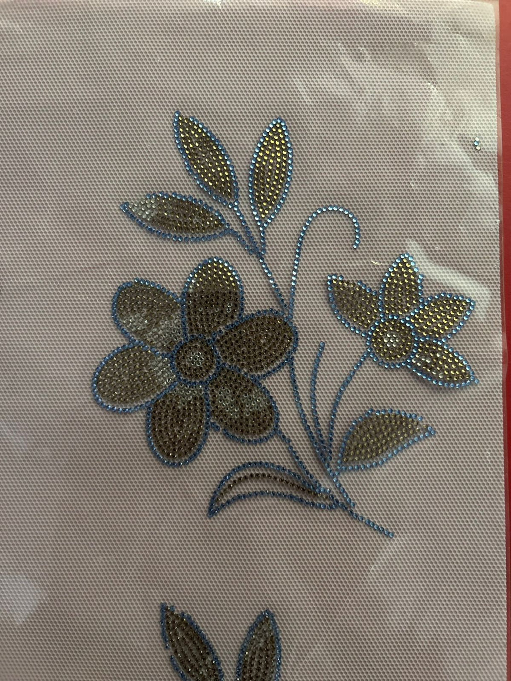 Floral Boota Rhinestone Hotfix Sticker | Blue & Gold Iron-On Transfer for Men's & Women's Shirts, Kurtis & Ethnic Wear