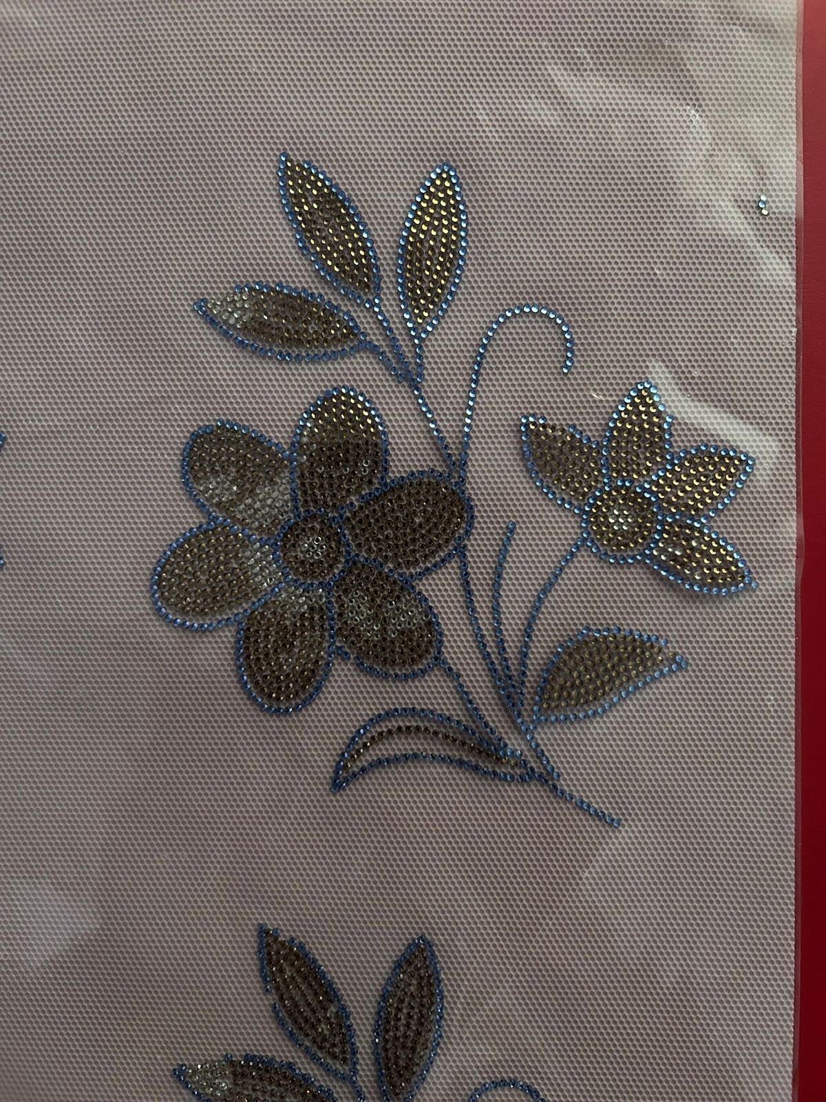 Floral Boota Rhinestone Hotfix Sticker | Blue & Gold Iron-On Transfer for Men's & Women's Shirts, Kurtis & Ethnic Wear