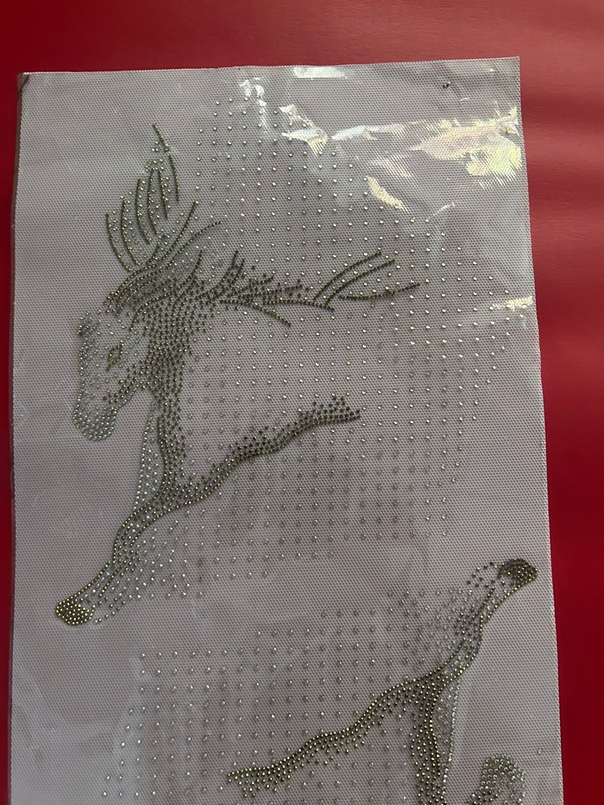 Leaping Deer Rhinestone Hotfix Sticker | Gold Iron-On Transfer for T-Shirts & Apparel