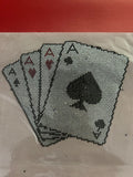 Four Aces Playing Cards Rhinestone Hotfix Sticker | Black, Silver & Red Iron-On Transfer for T-Shirts