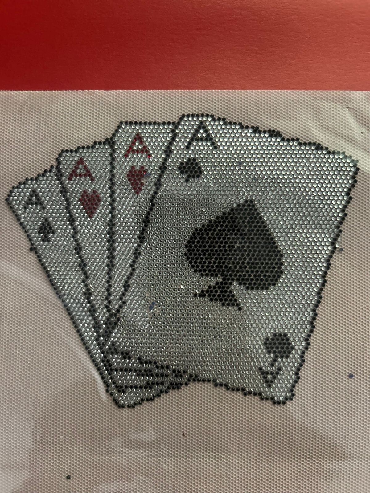 Four Aces Playing Cards Rhinestone Hotfix Sticker | Black, Silver & Red Iron-On Transfer for T-Shirts